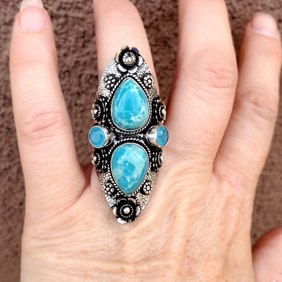 New Mosaic Jasper and Chalcedony 925 Silver Statement Ring. - Picture 15 of 16